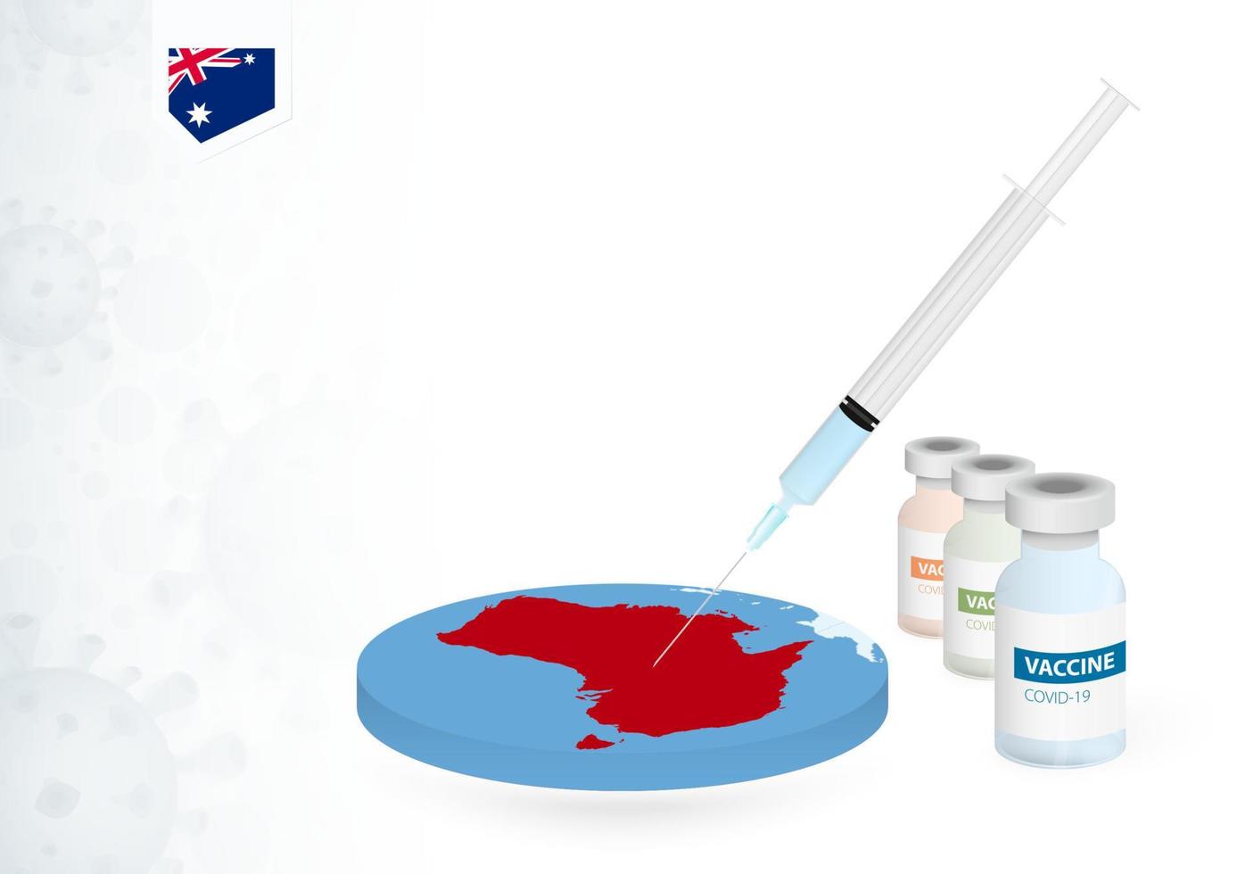 vacunación en Australia con diferente tipo de covid-19 vacuna. concepto con el vacuna inyección en el mapa de Australia. vector