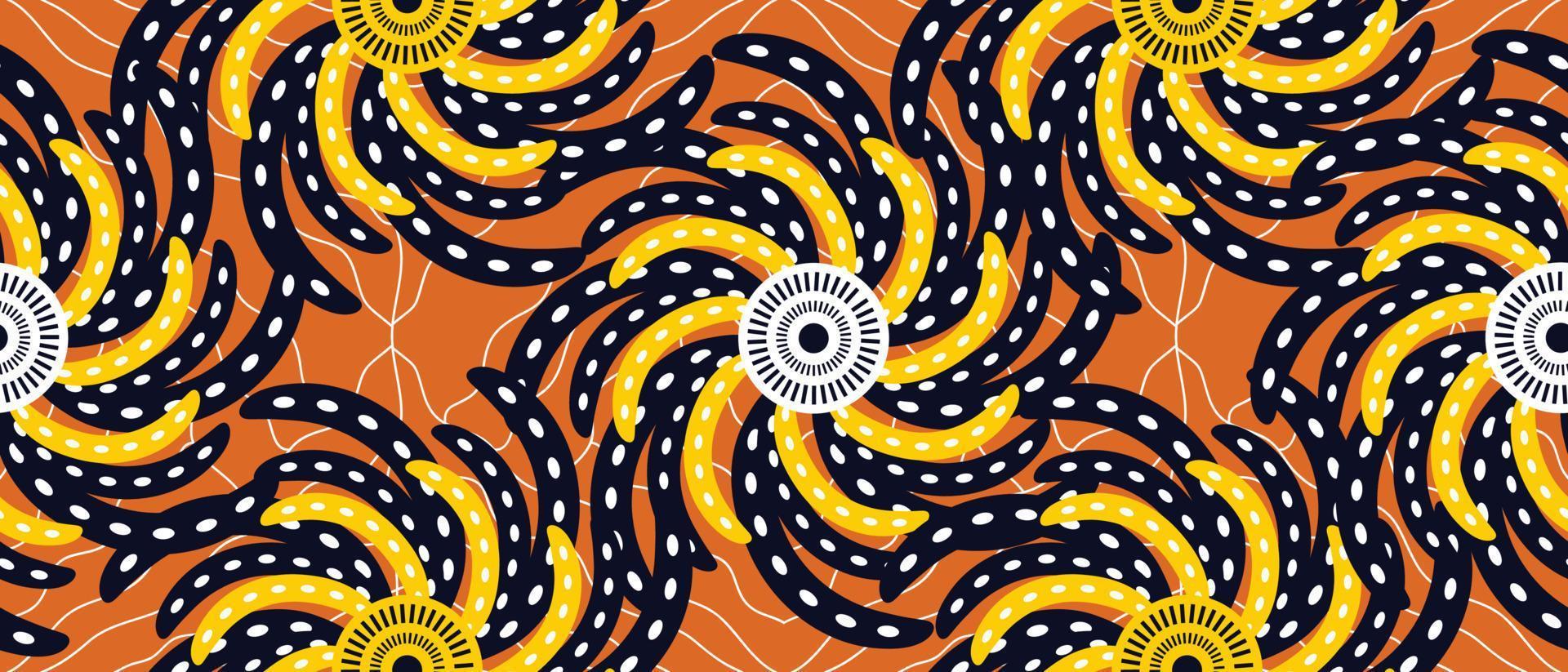 africano étnico tradicional naranja modelo. sin costura hermosa cometa, Chitenge, ankara estilo. Moda diseño en vistoso. geométrico circulo resumen motivo. floral amarillo huellas dactilares, africano cera huellas dactilares vector