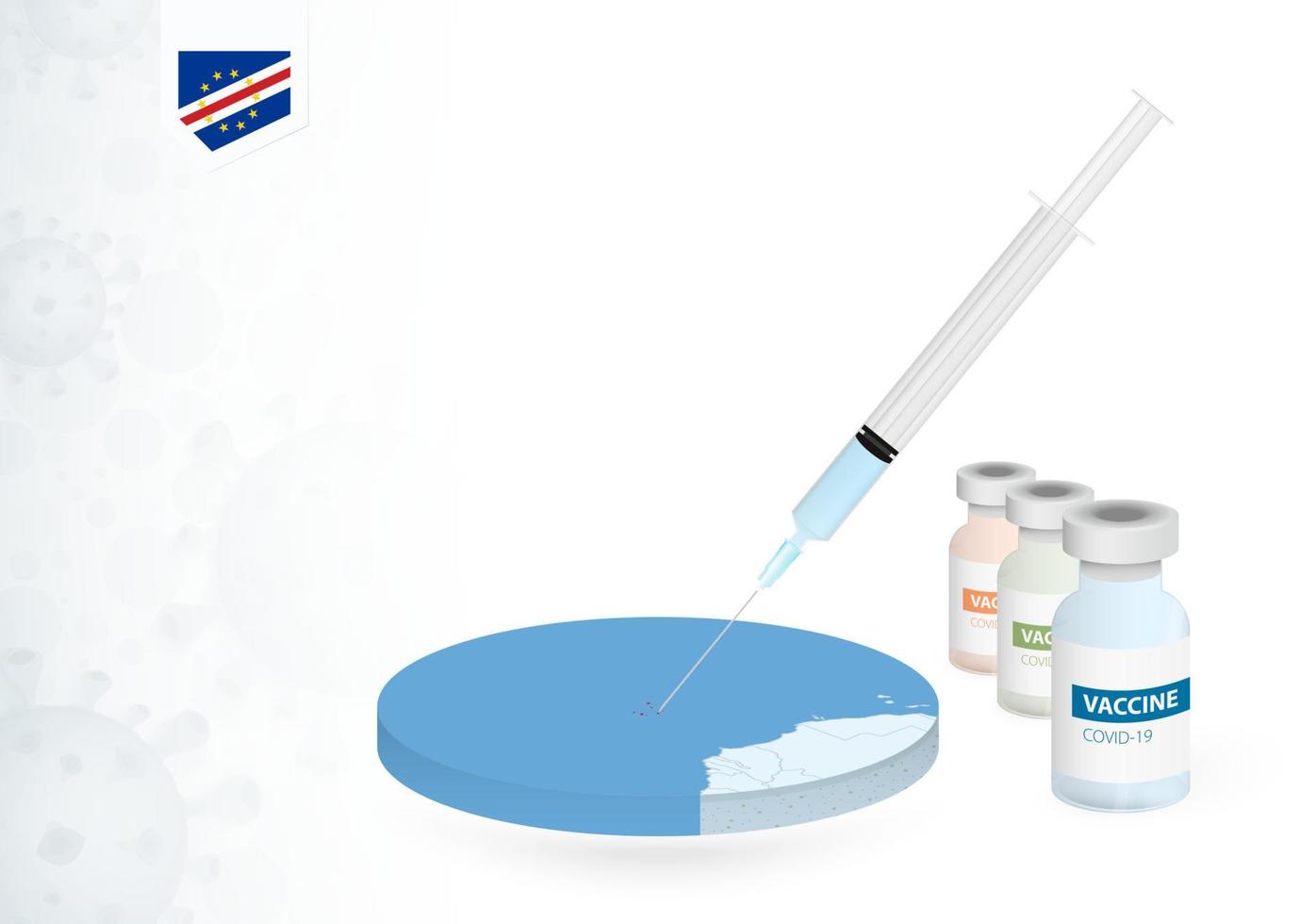 Vaccination in Cape Verde with different type of COVID-19 vaccine. Concept with the vaccine injection in the map of Cape Verde. vector
