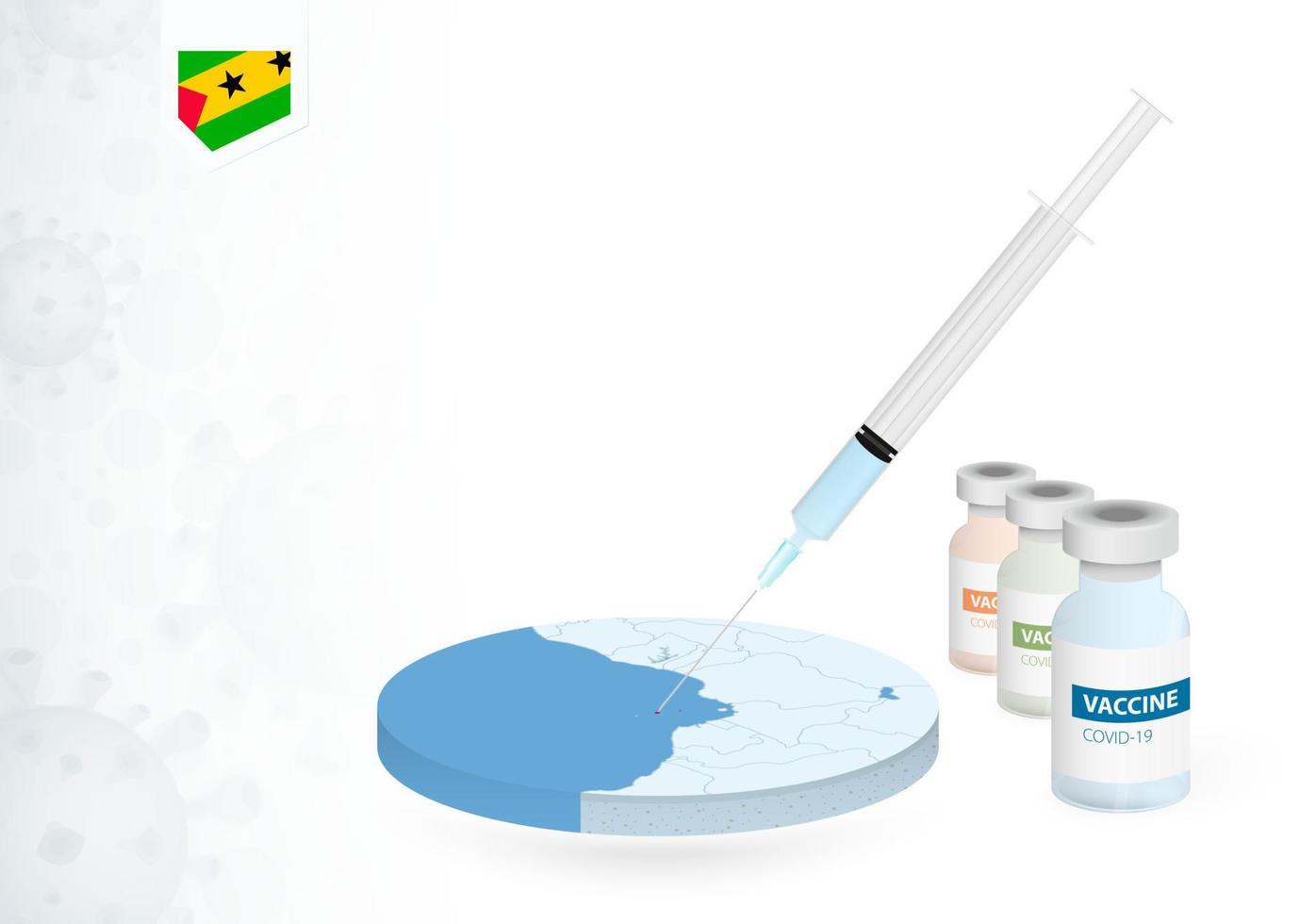 Vaccination in Sao Tome and Principe with different type of COVID-19 vaccine. Concept with the vaccine injection in the map of Sao Tome and Principe. vector