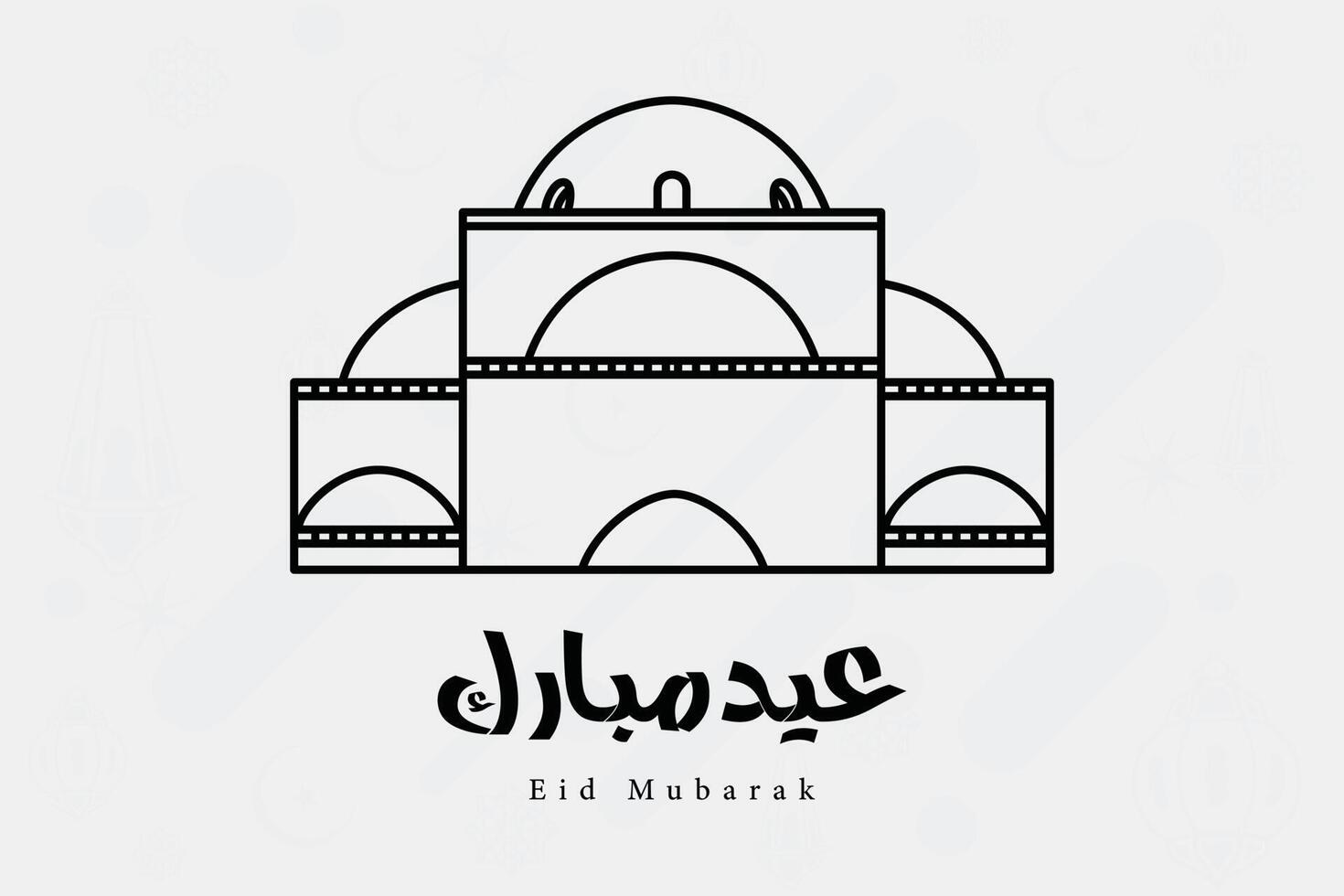 Eid Mubarak vector greeting post design. Islamic holiday icon concept. Eid al Fitr Arabic calligraphy design. Modern Style Eid Mubarak greeting cards design mosque dome vector design.