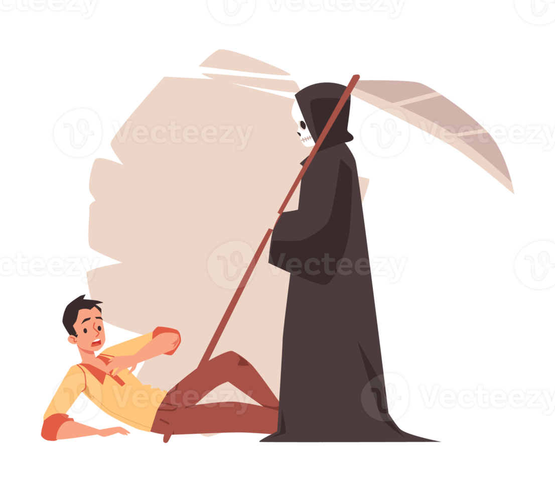 Person suffering from fear of death flat illustration isolated. png