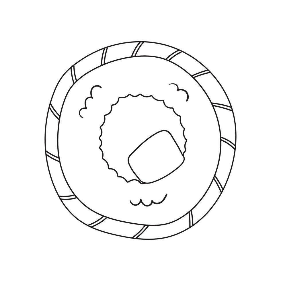 One sushi roll with salmon in cartoon doodle flat style. Vector Japanese food illustration.