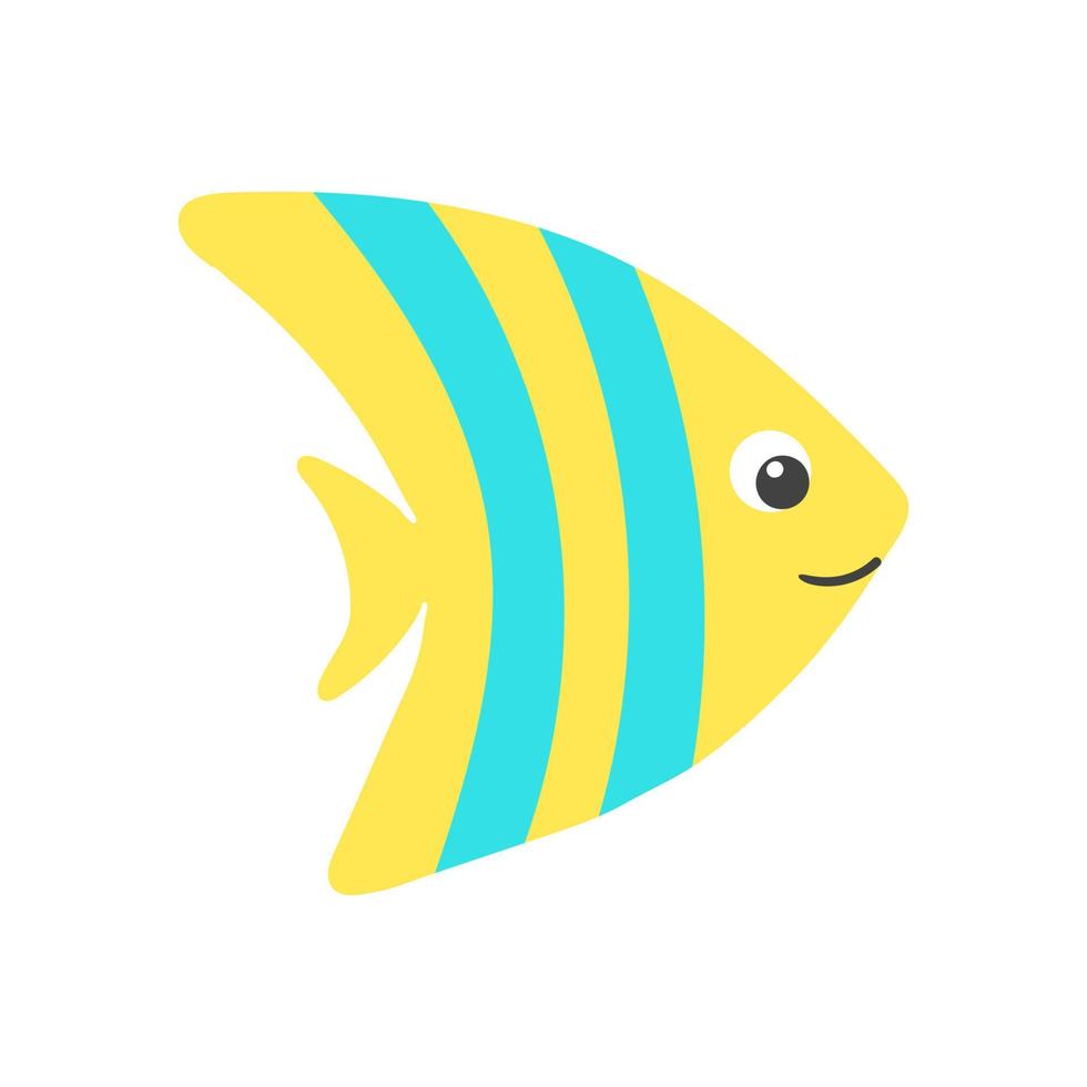 Vector sea fish cartoon illustration on white background. Colorful flat simple aquarium fish icon