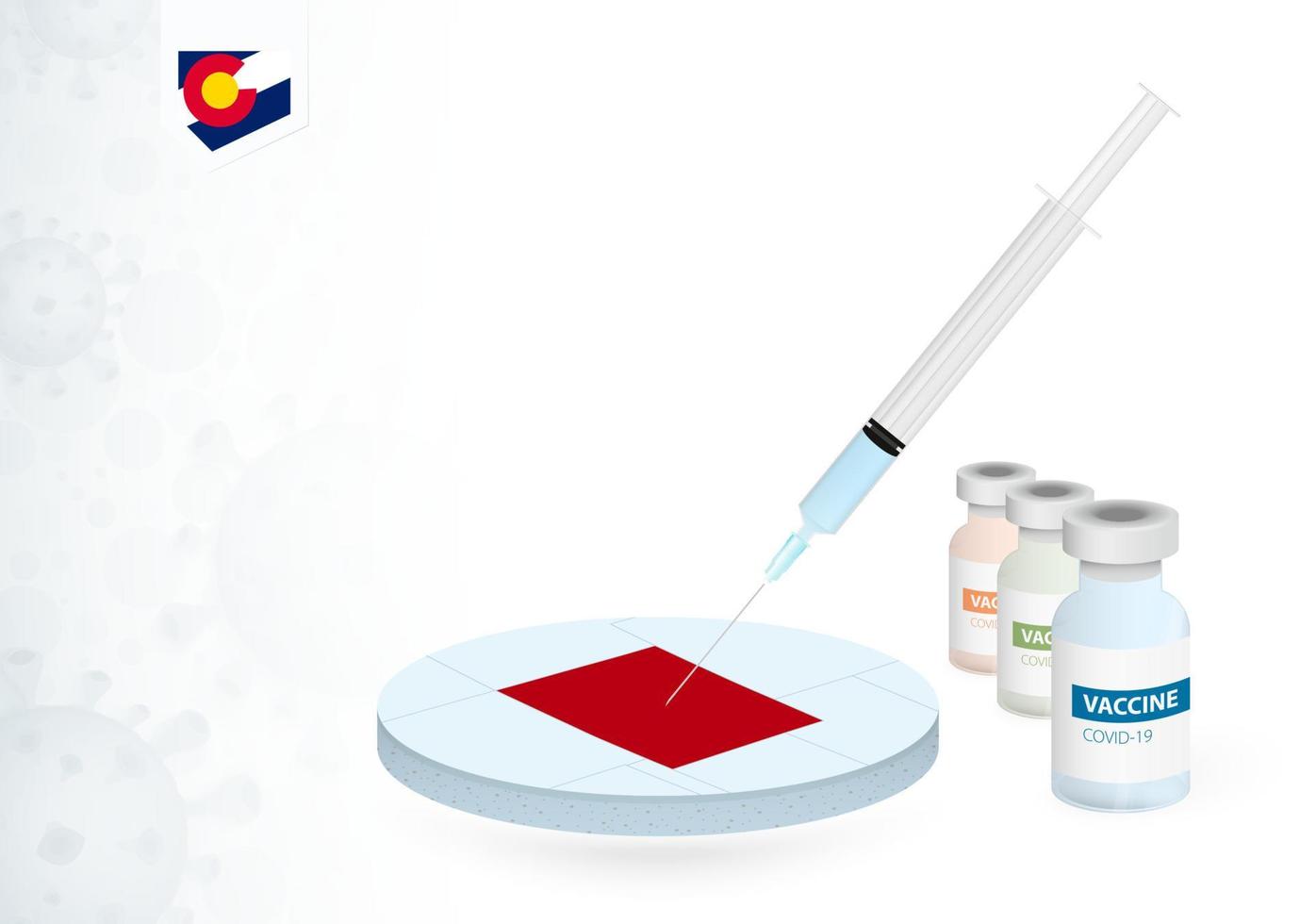 Vaccination in Colorado with different type of COVID-19 vaccine. Concept with the vaccine injection in the map of Colorado. vector