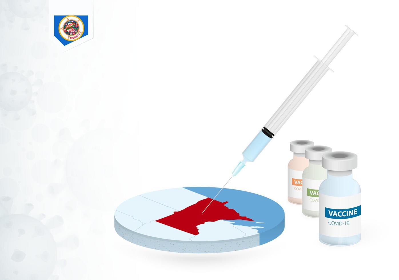 Vaccination in Minnesota with different type of COVID-19 vaccine. Concept with the vaccine injection in the map of Minnesota. vector