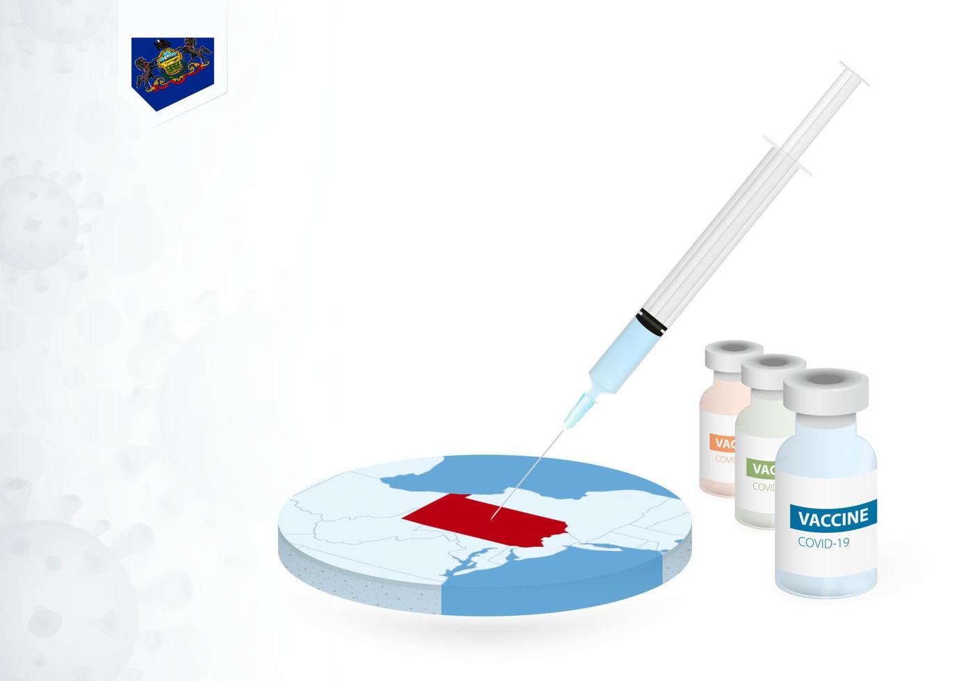 Vaccination in Pennsylvania with different type of COVID-19 vaccine. Concept with the vaccine injection in the map of Pennsylvania. vector