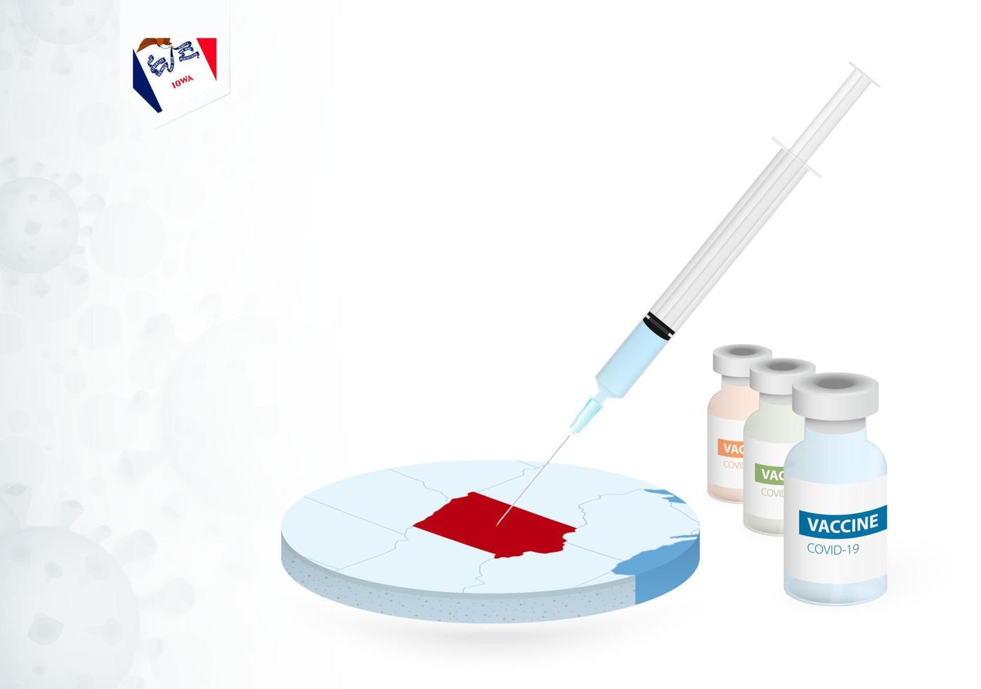 Vaccination in Iowa with different type of COVID-19 vaccine. Concept with the vaccine injection in the map of Iowa. vector