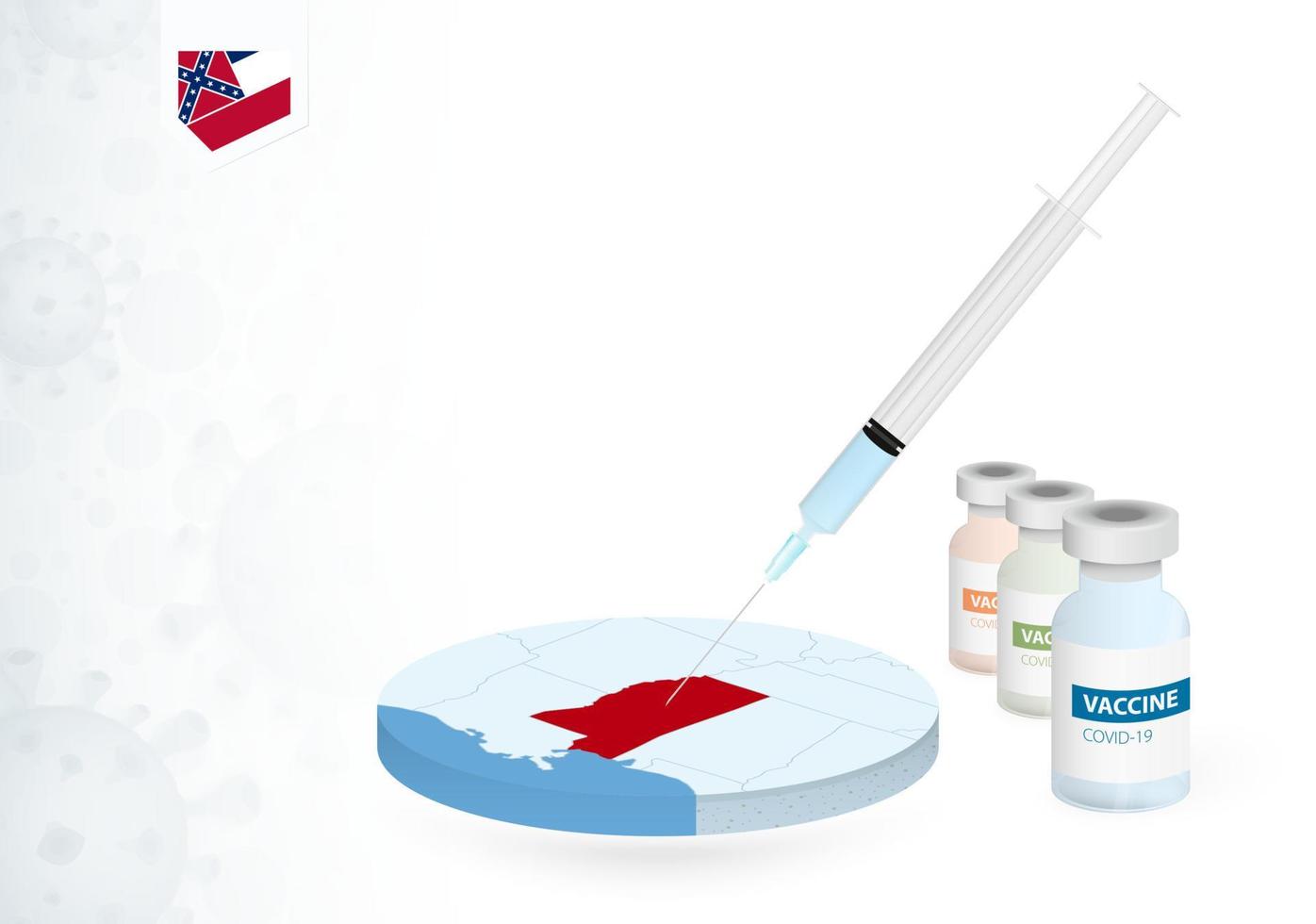 Vaccination in Mississippi with different type of COVID-19 vaccine. Concept with the vaccine injection in the map of Mississippi. vector