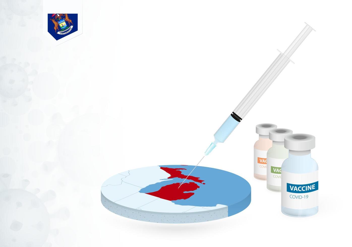 Vaccination in Michigan with different type of COVID-19 vaccine. Concept with the vaccine injection in the map of Michigan. vector