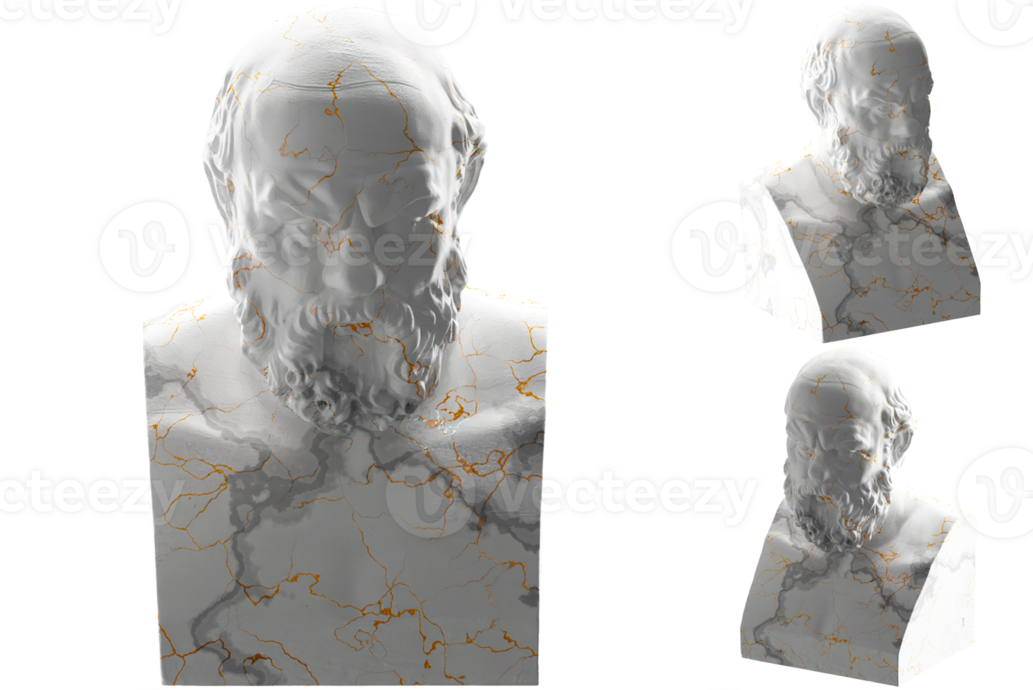 Renaissance statue of Socrates in white marble and gold. for art lovers, and history enthusiasts png