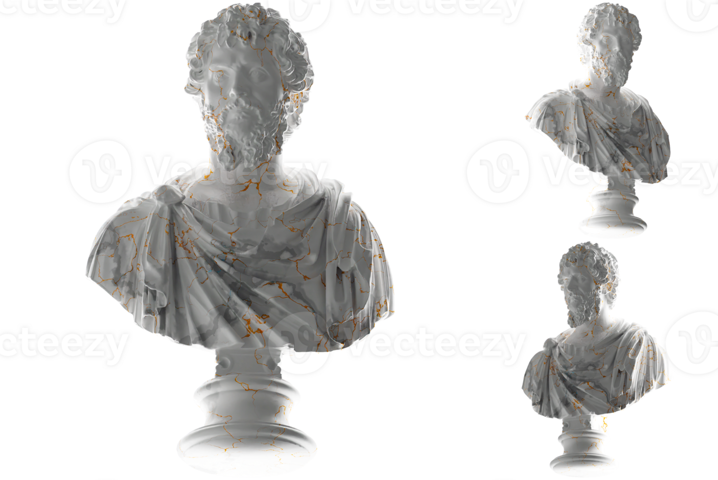 Elegant 3D render of Roman Emperor statue in white marble and gold. for apparel and album covers png