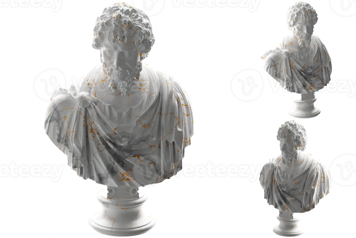 Elegant 3D render of Roman Emperor statue in white marble and gold. for apparel and album covers png