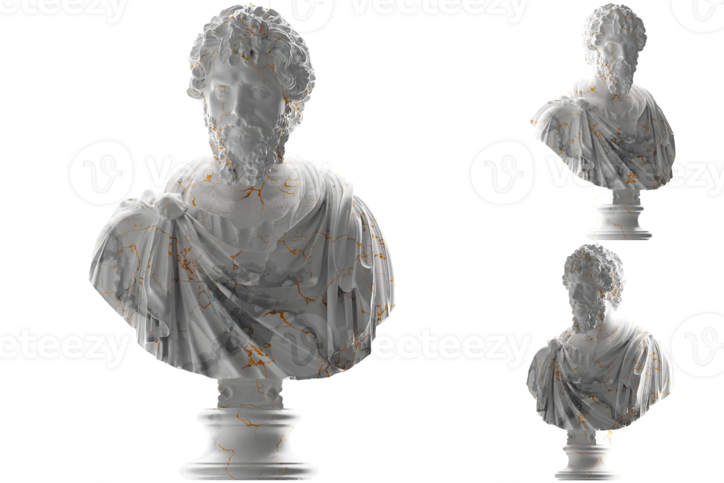 Elegant 3D render of Roman Emperor statue in white marble and gold. for apparel and album covers png