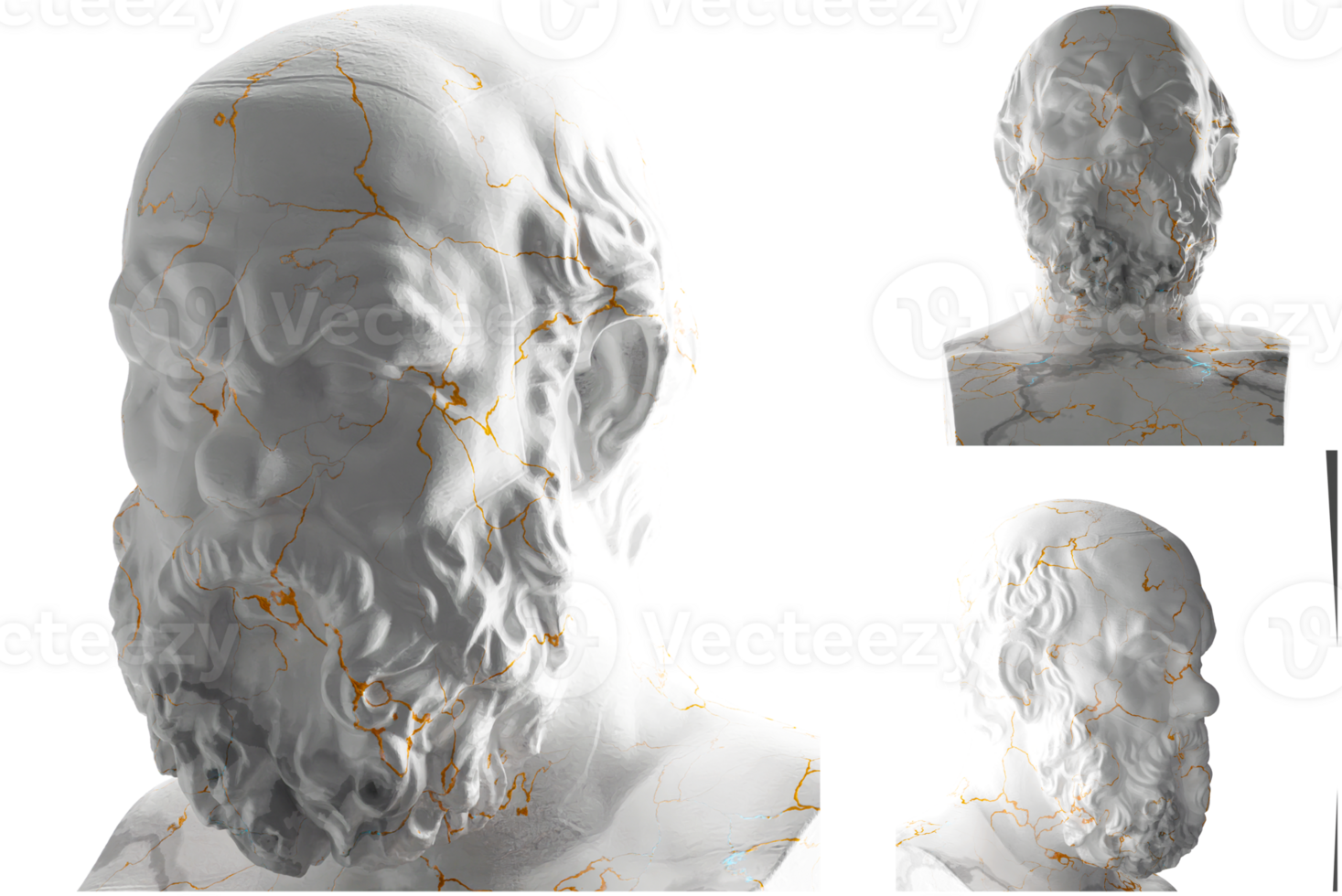 Renaissance statue of Socrates in white marble and gold. for art lovers, and history enthusiasts png