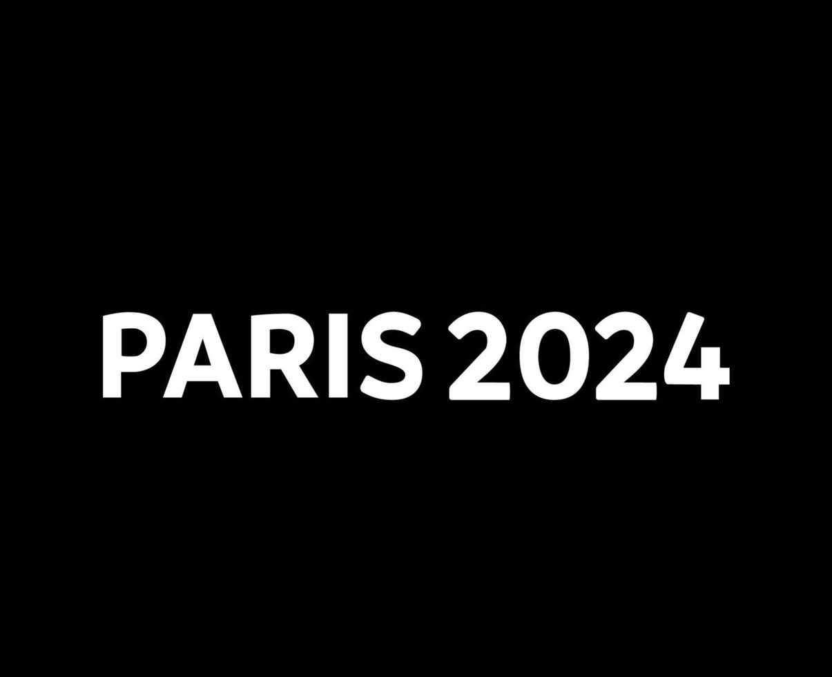 Paris 2024 Olympic Games Name White Logo symbol abstract design vector illustration With Black Background
