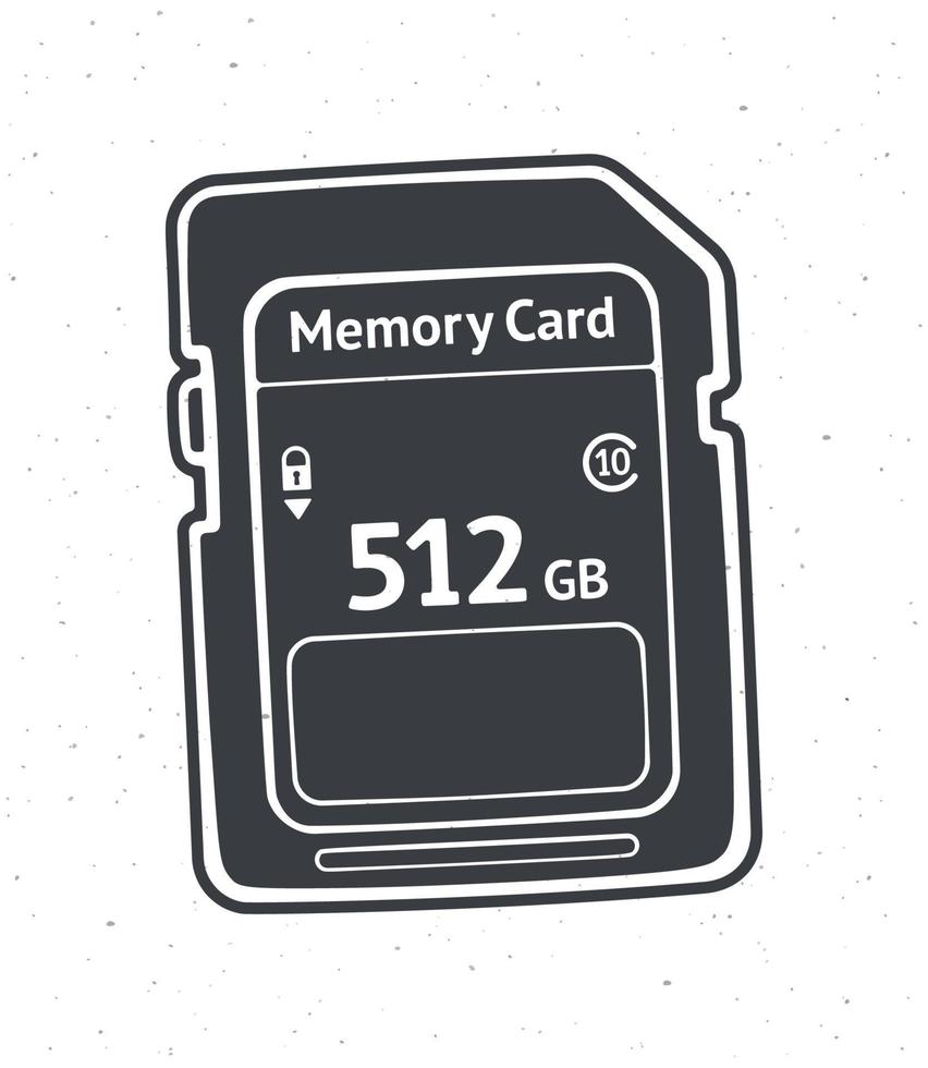 silueta de compacto memoria tarjeta. vector ilustración. destello conducir. moderno almacenamiento de digital información. modelo para embalaje, icono, vitrinas. aislado blanco antecedentes