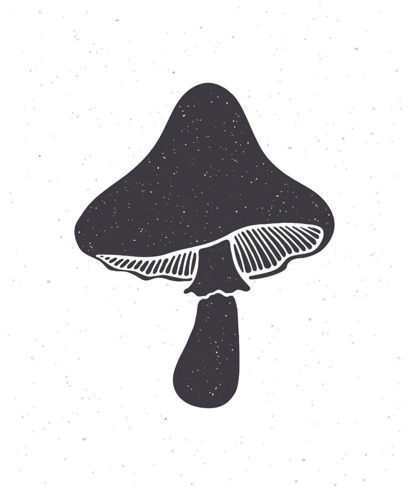 Silhouette of edible mushroom. Vector illustration. Clipart for packaging, menus, signboards, showcases, textiles, clothes, greeting cards. Isolated white background