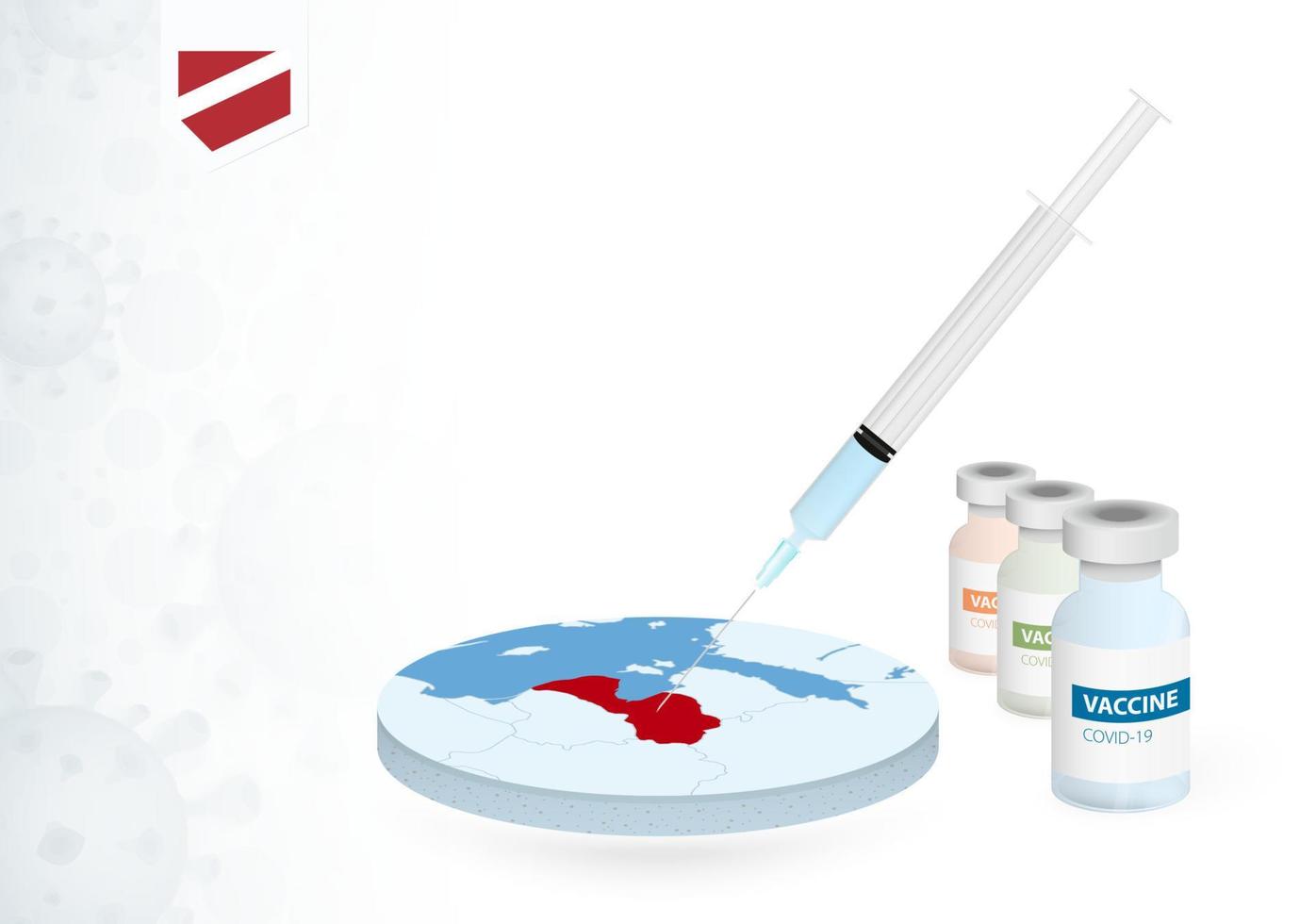 Vaccination in Latvia with different type of COVID-19 vaccine. Concept with the vaccine injection in the map of Latvia. vector