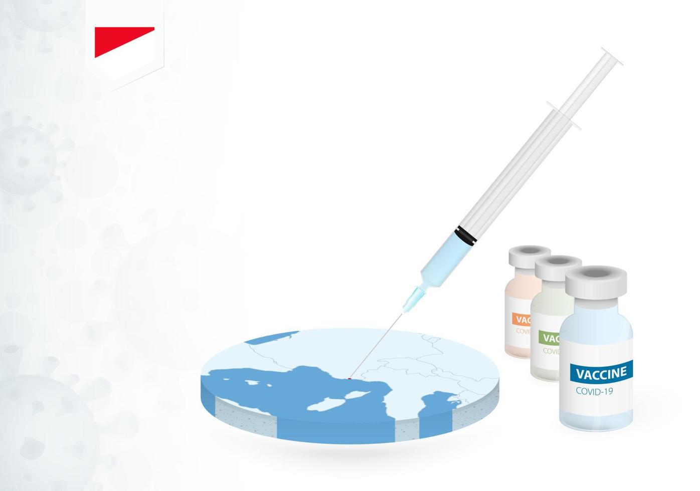 Vaccination in Monaco with different type of COVID-19 vaccine. Concept with the vaccine injection in the map of Monaco. vector