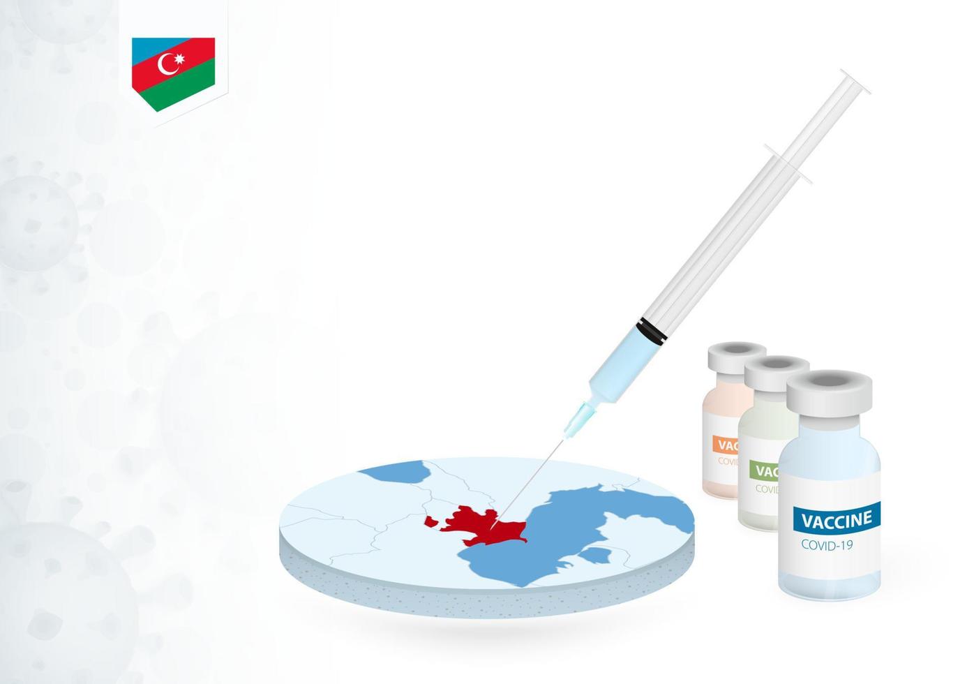 Vaccination in Azerbaijan with different type of COVID-19 vaccine. Concept with the vaccine injection in the map of Azerbaijan. vector