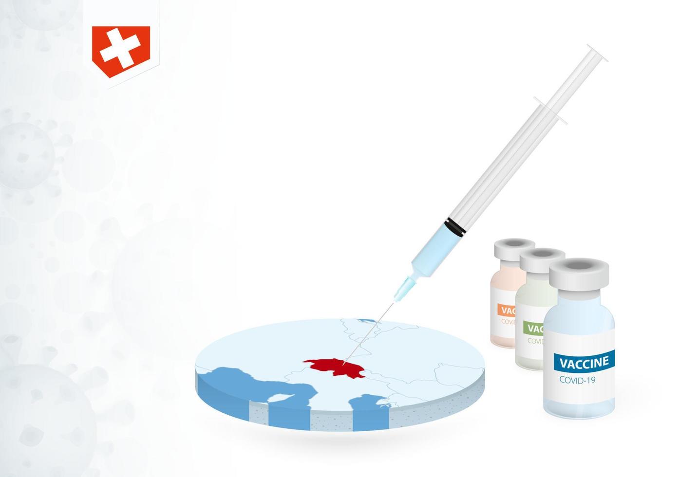 Vaccination in Switzerland with different type of COVID-19 vaccine. Concept with the vaccine injection in the map of Switzerland. vector