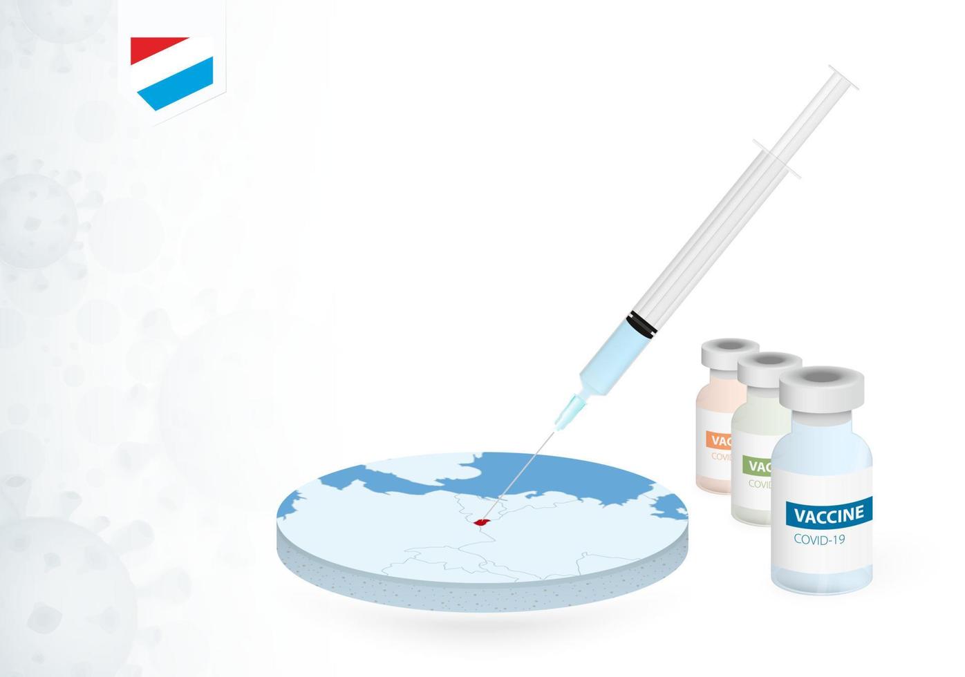 Vaccination in Luxembourg with different type of COVID-19 vaccine. Concept with the vaccine injection in the map of Luxembourg. vector