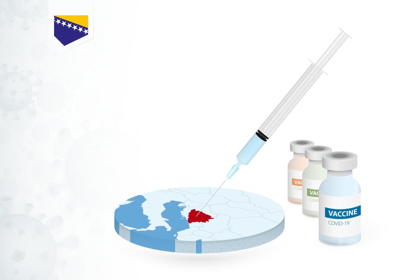 Vaccination in Bosnia and Herzegovina with different type of COVID-19 vaccine. Concept with the vaccine injection in the map of Bosnia and Herzegovina. vector