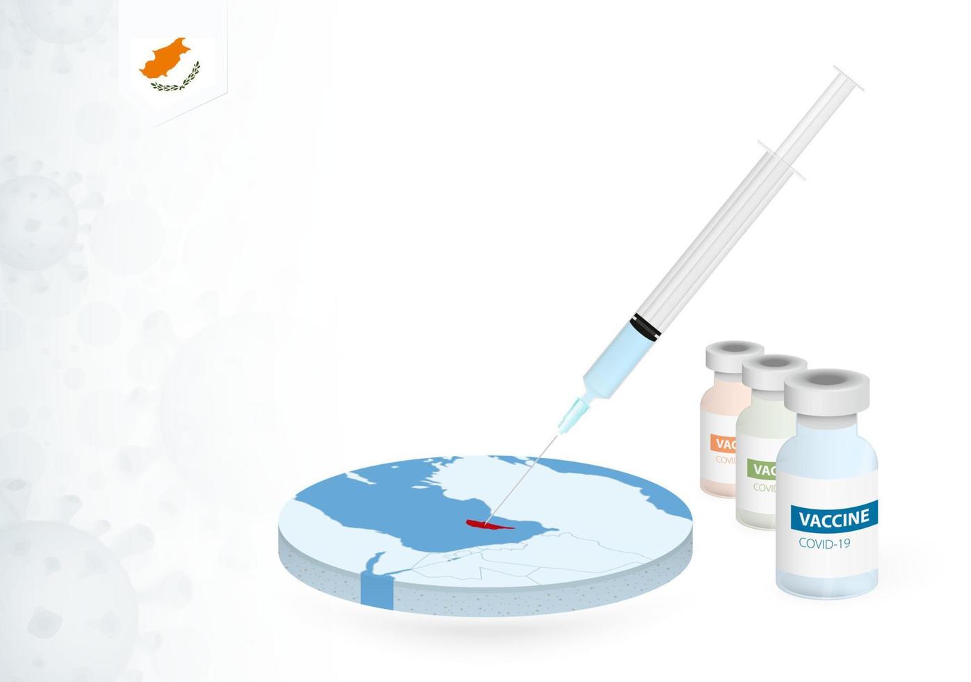 Vaccination in Cyprus with different type of COVID-19 vaccine. Concept with the vaccine injection in the map of Cyprus. vector