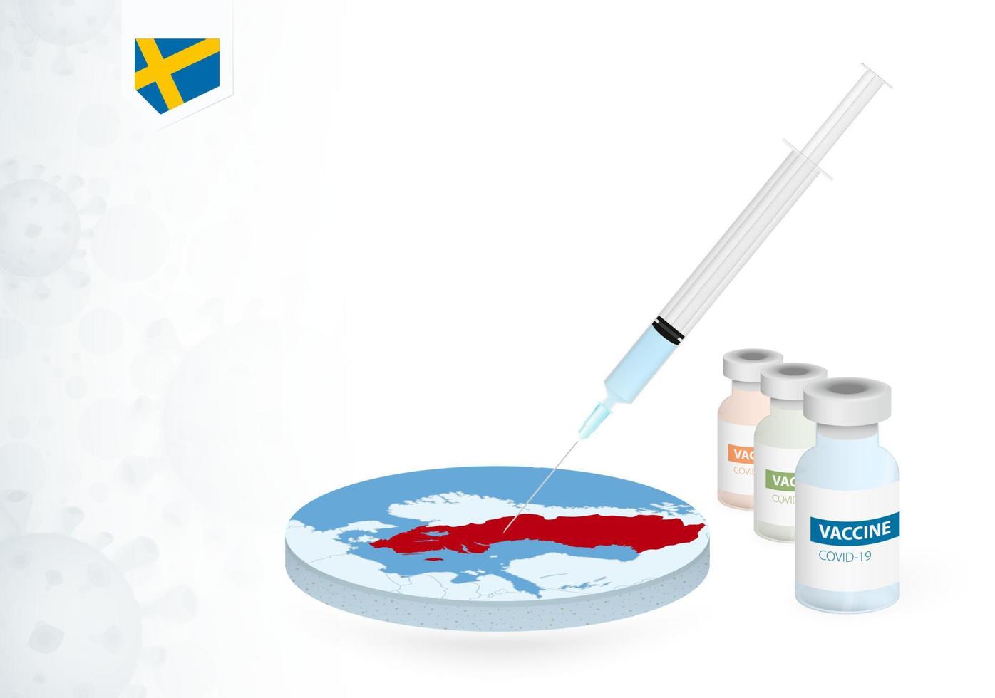 Vaccination in Sweden with different type of COVID-19 vaccine. Concept with the vaccine injection in the map of Sweden. vector