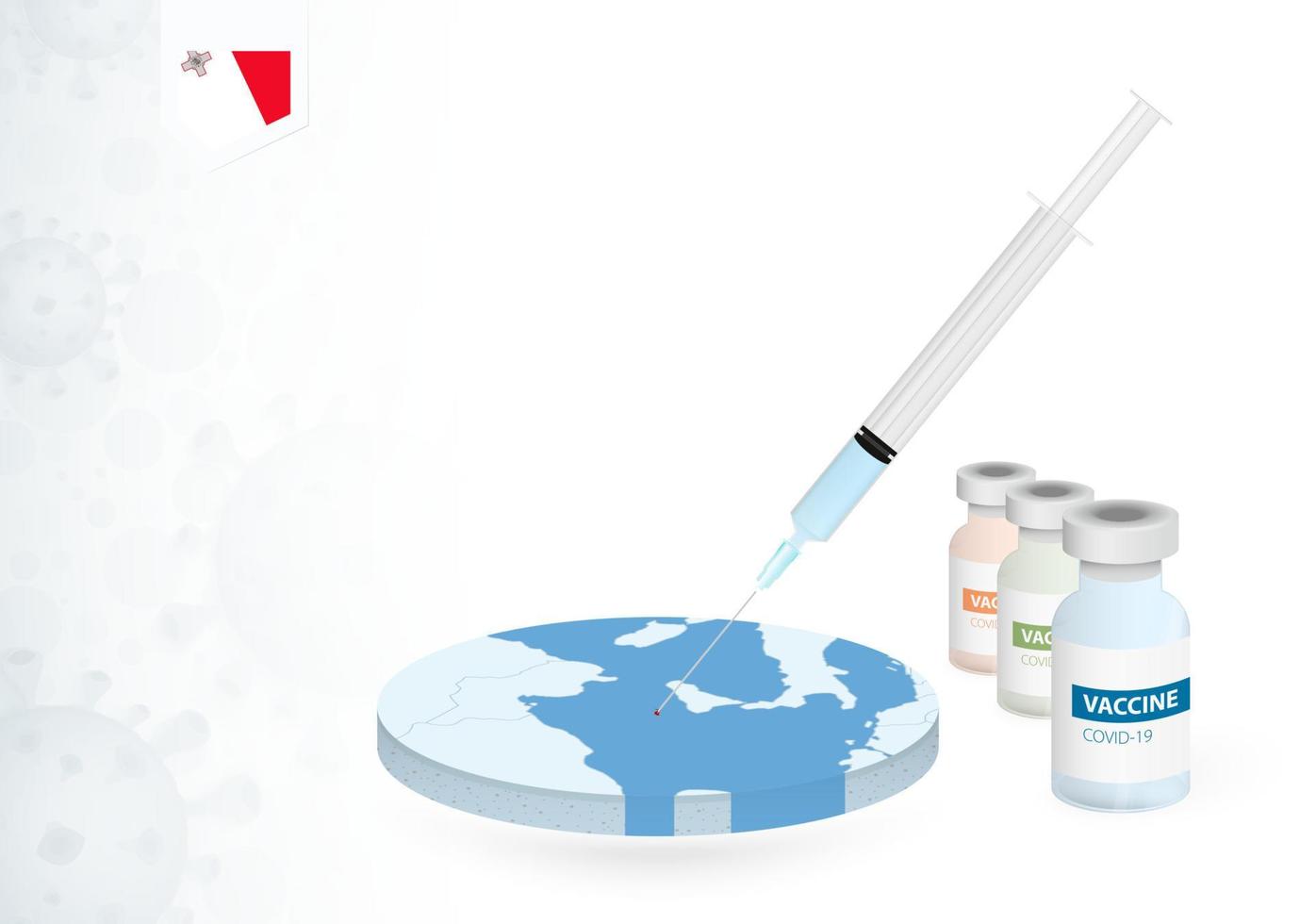 Vaccination in Malta with different type of COVID-19 vaccine. Concept with the vaccine injection in the map of Malta. vector