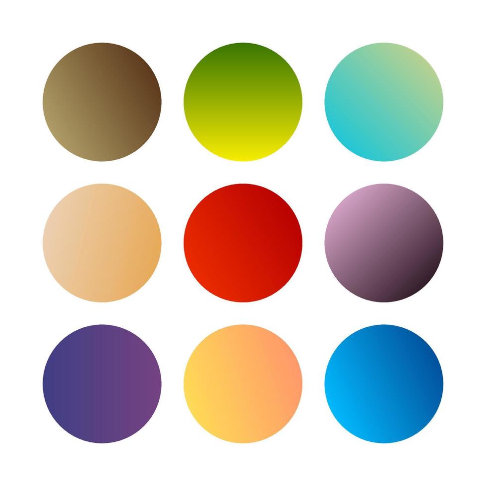 Round gradients spheres. Set of nine trendy multicolored Gradients. Vector illustration