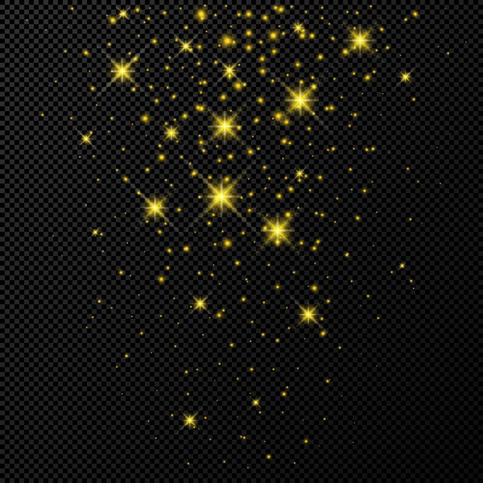 oro fondo con estrellas y polvo destellos aislado en oscuro antecedentes. celebración mágico Navidad brillante ligero efecto. vector ilustración.