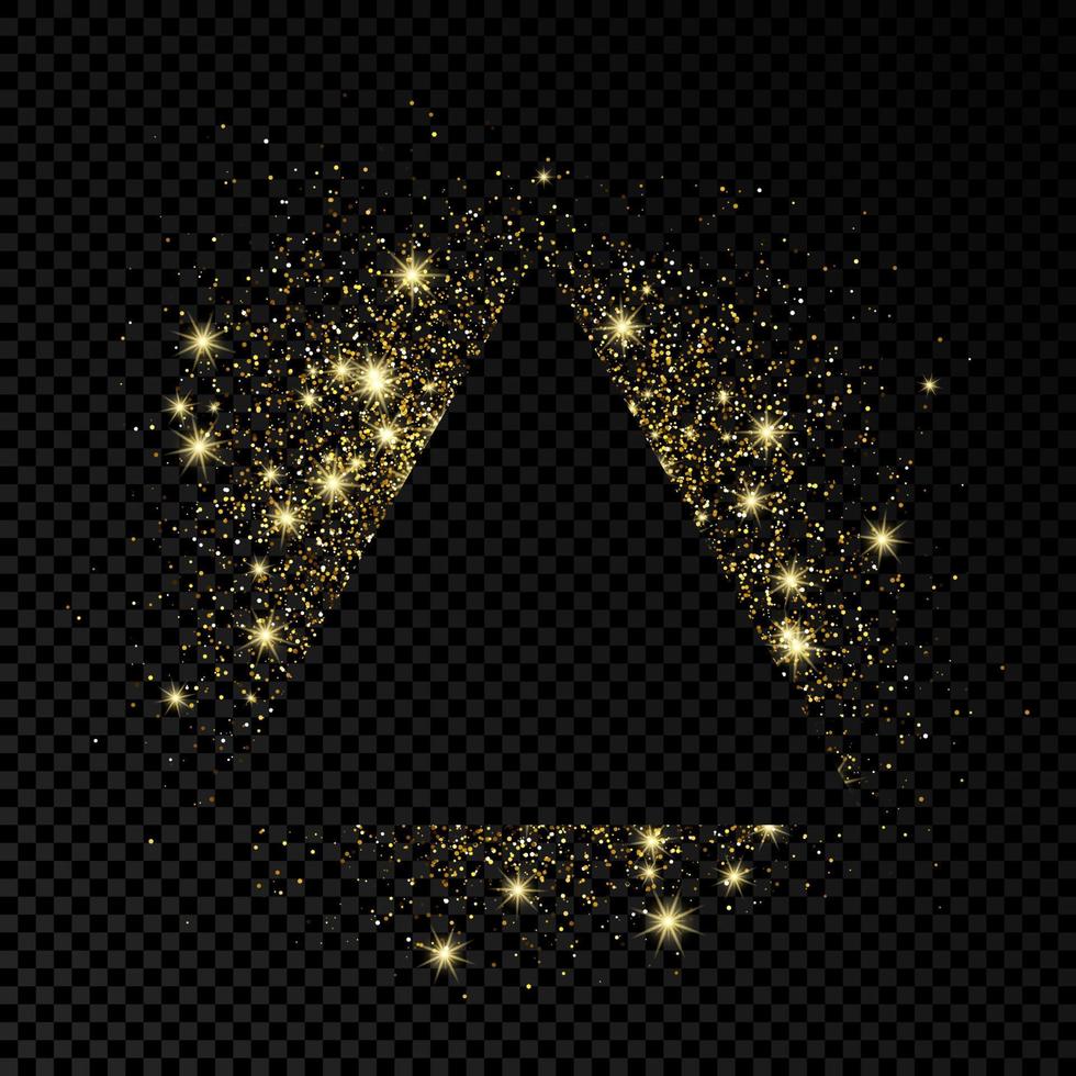 Triangle frame with gold glitter on dark background. Empty background. Vector illustration.