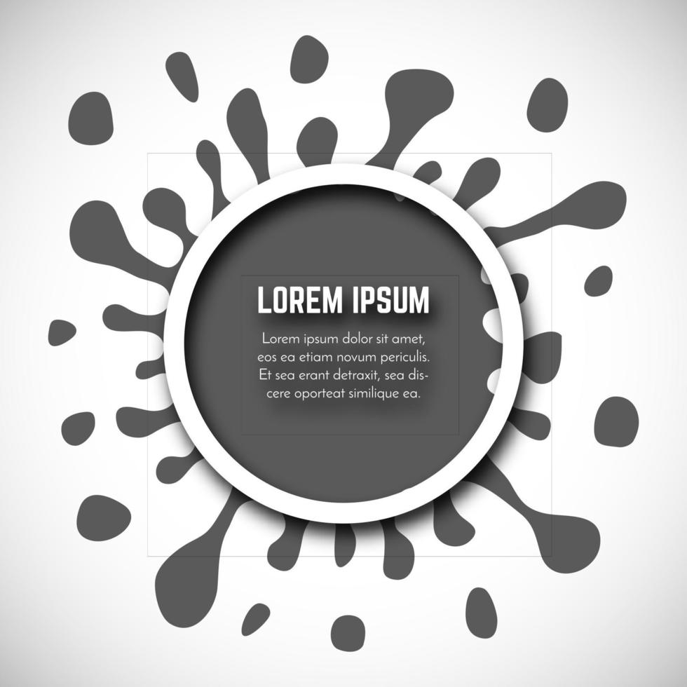 Dark Hand Drawn Paint Splash with small splashes and white circle with place for your text. Vector illustration