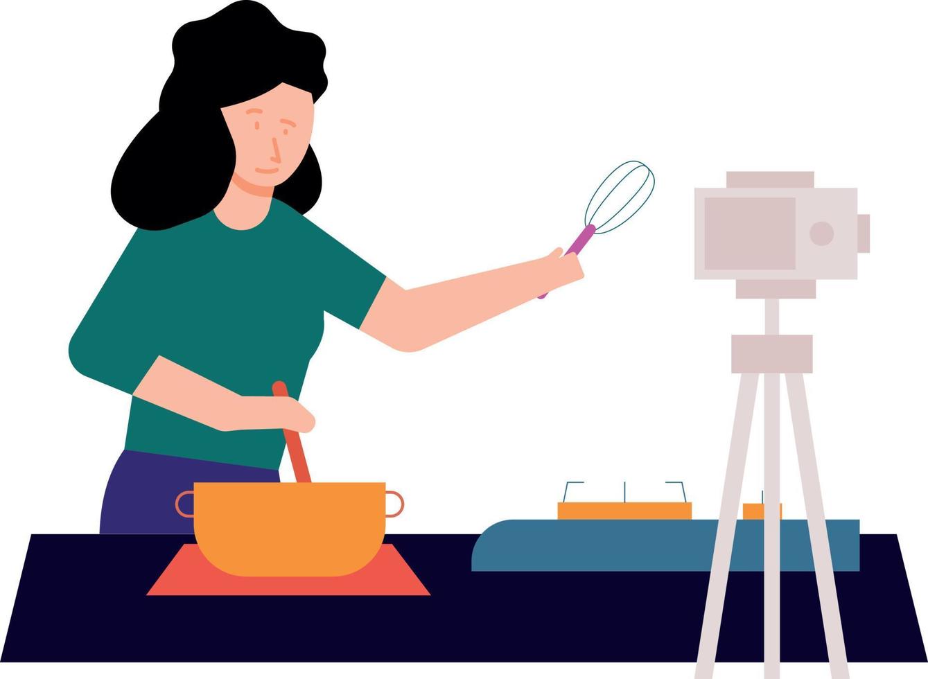 Girl making cooking blogging. vector