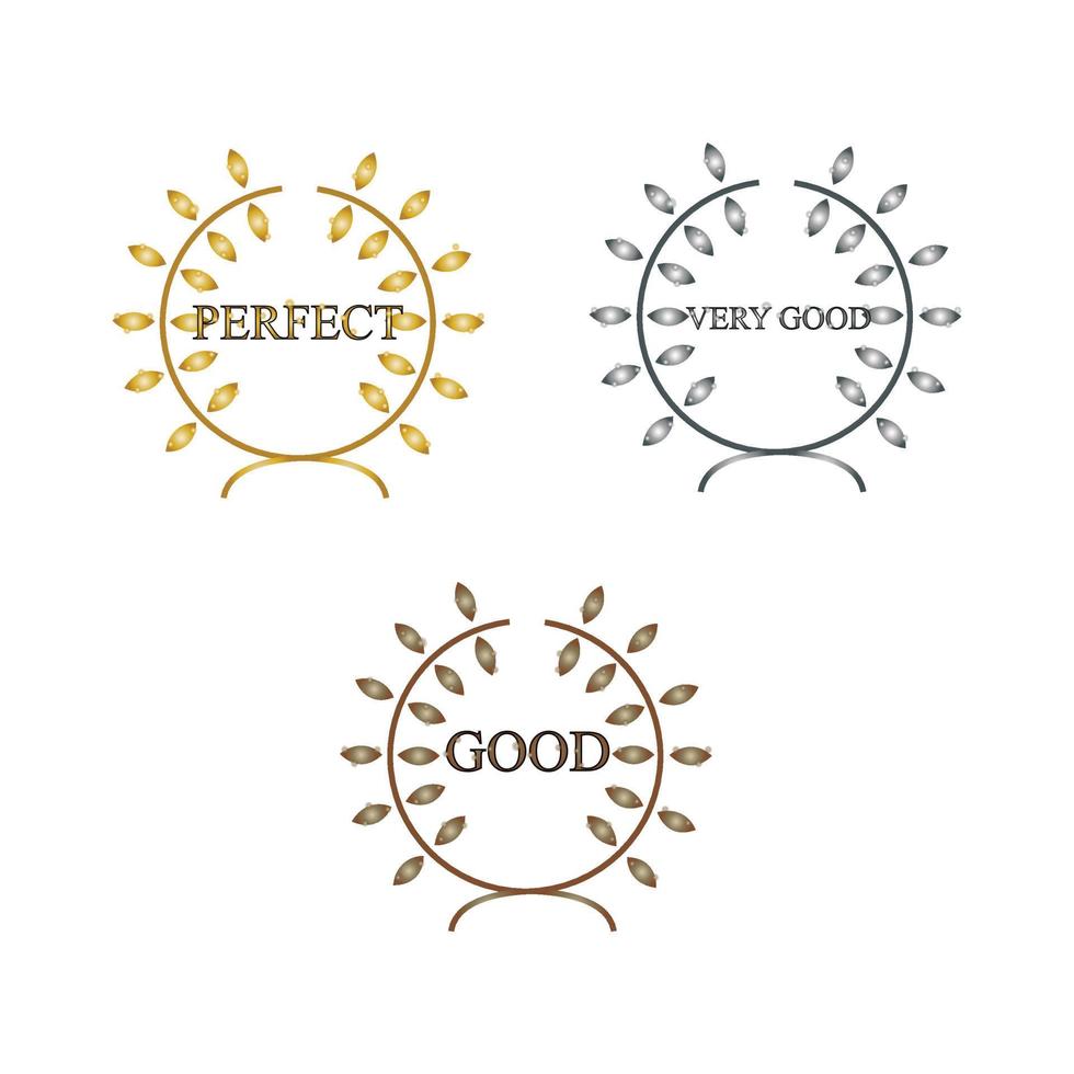 set of three laurel wreath win prize icons isolated on white background vector