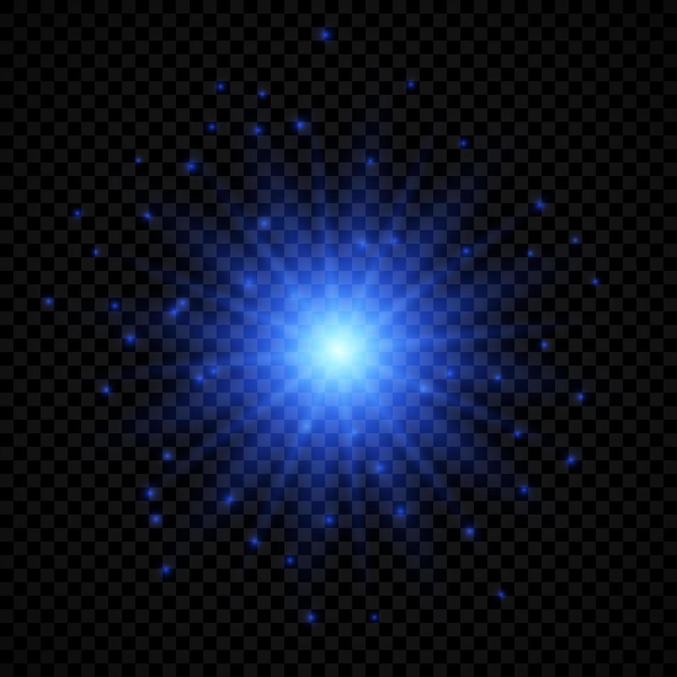 Light effect of lens flares. Blue glowing lights starburst effects with sparkles vector