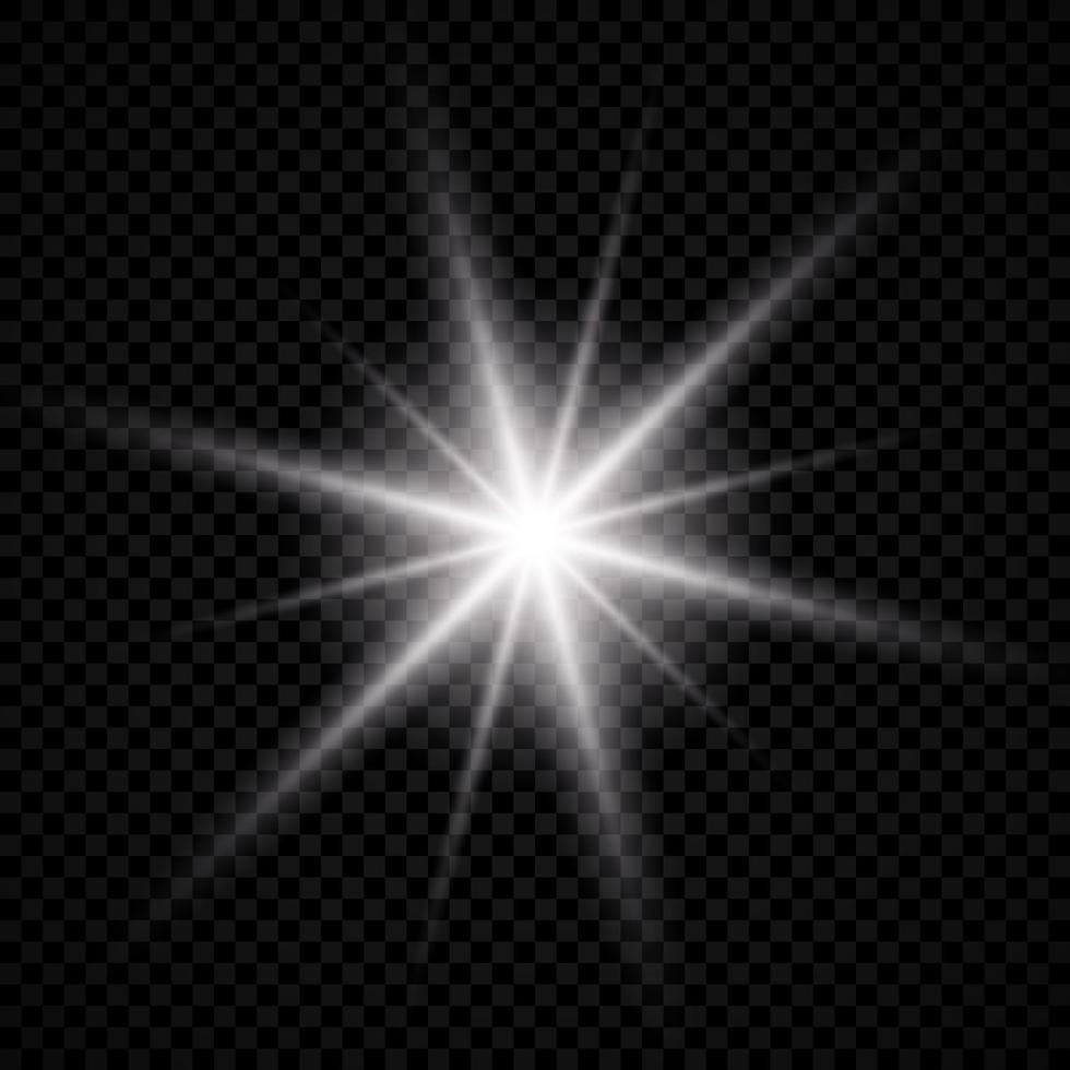 Light effect of lens flare. White glowing light explodes with starburst effects and sparkles vector