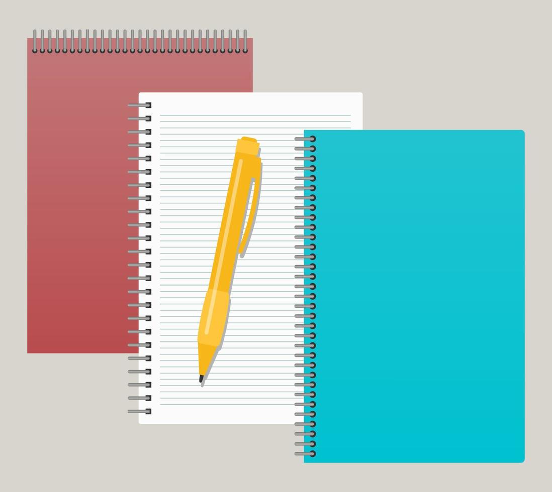 Three notepads and a pen. Vector illustration