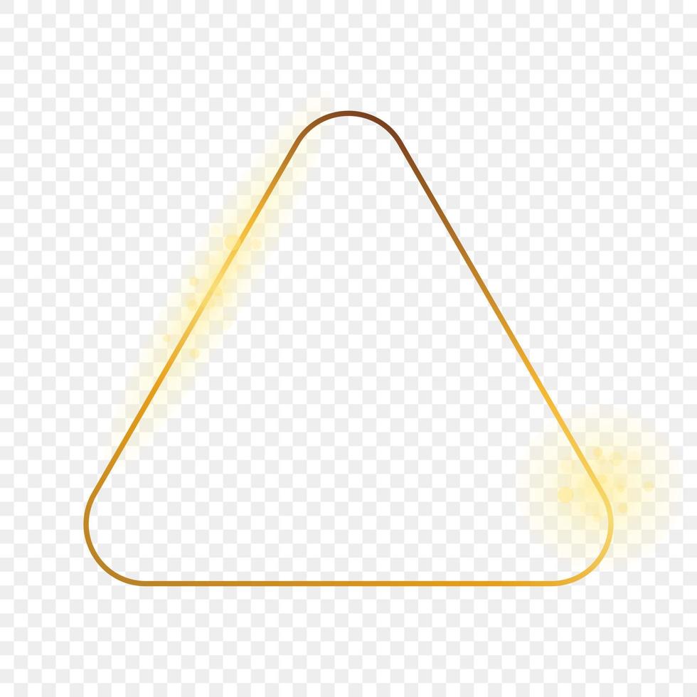 Gold glowing rounded triangle frame isolated on background. Shiny frame with glowing effects. Vector illustration.