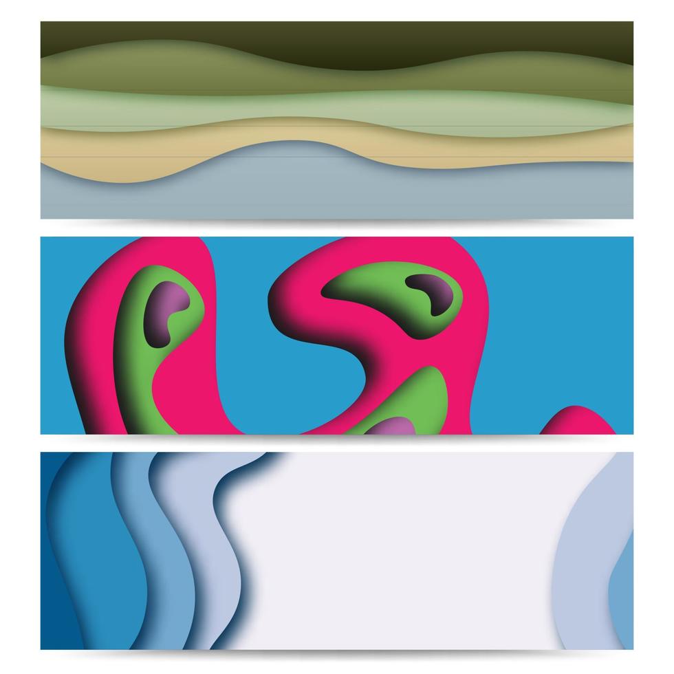 Set of three abstract Background with Paper Cut shapes banner design. Vector illustration.