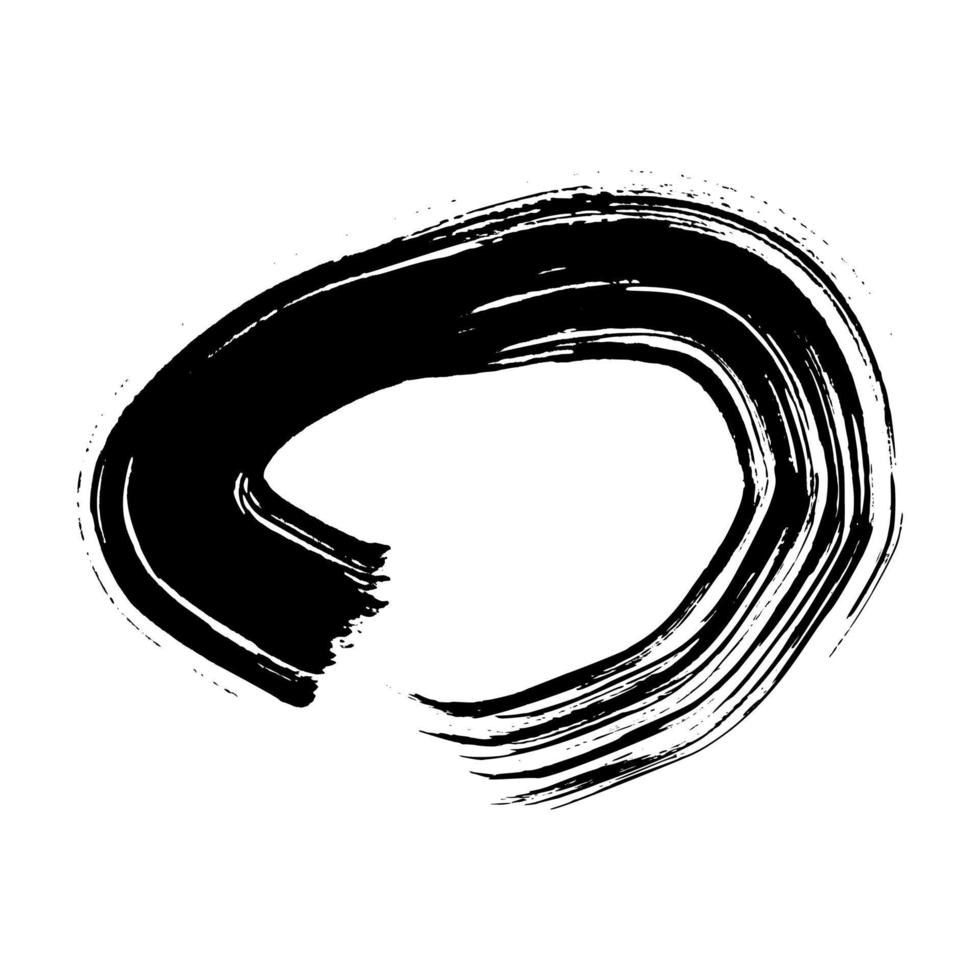 Black grunge brush stroke in circle form. Painted ink circle. Ink spot isolated on white background. Vector illustration