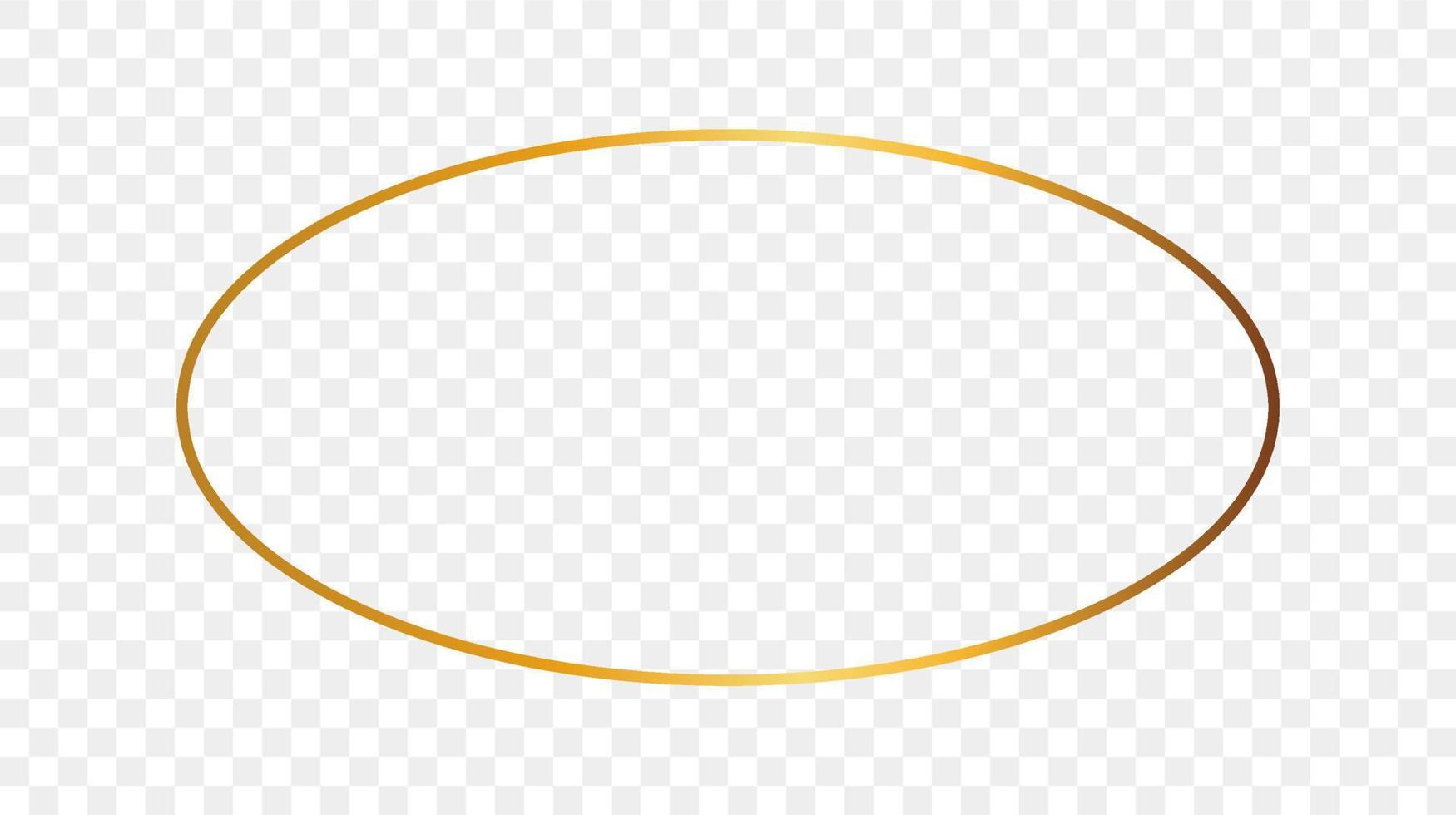 Gold glowing oval shape frame isolated on background. Shiny frame with glowing effects. Vector illustration.