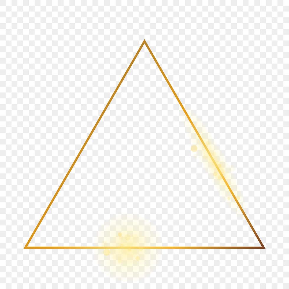 Gold glowing triangle frame isolated on background. Shiny frame with glowing effects. Vector illustration.