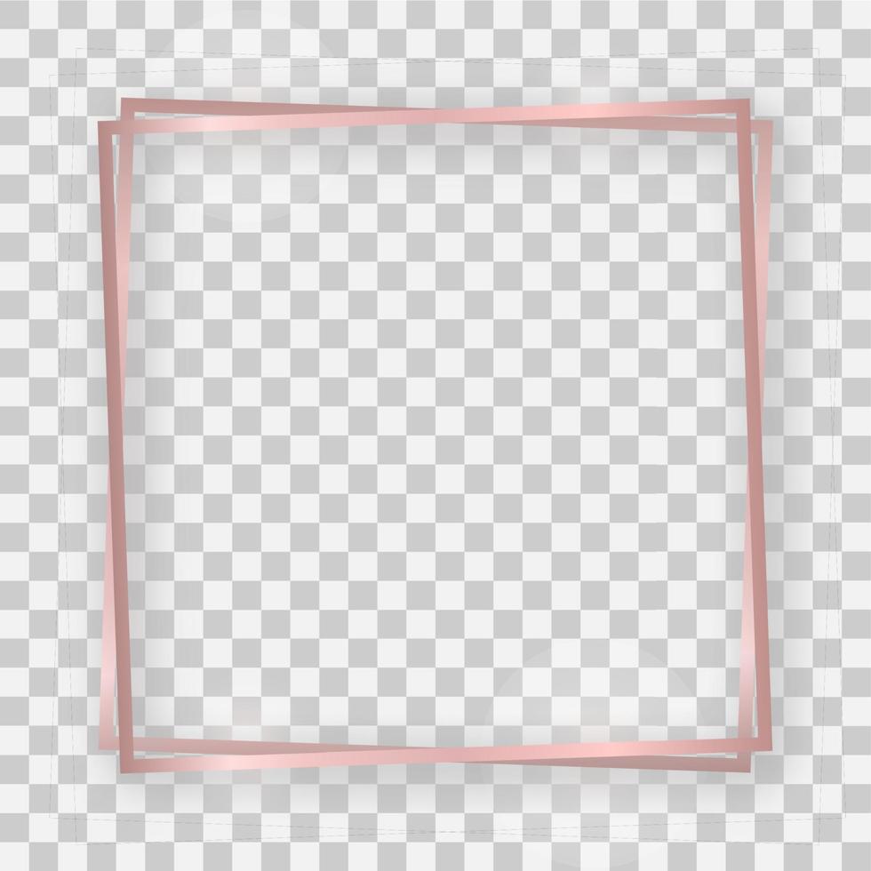 Double rose gold shiny square frame with glowing effects and shadows vector