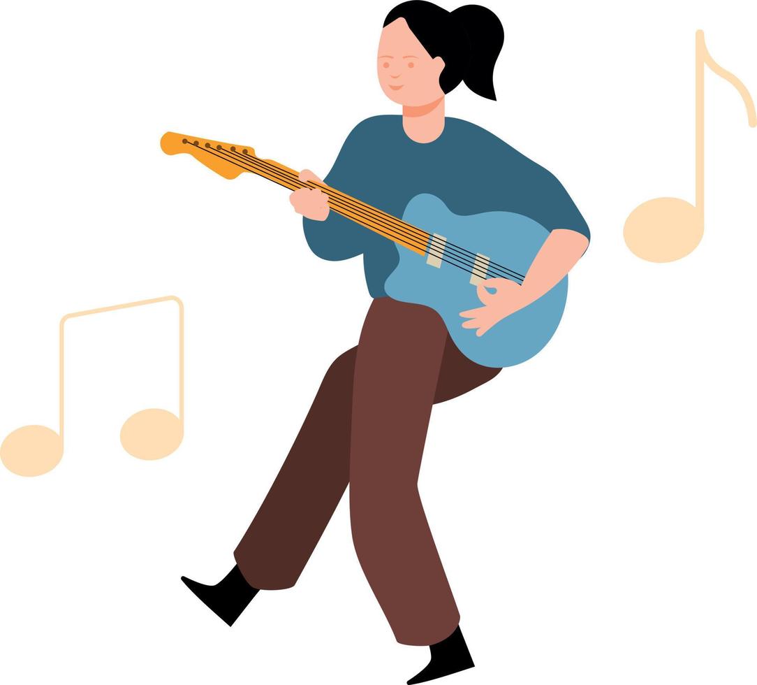 The girl is fond of playing the guitar. vector