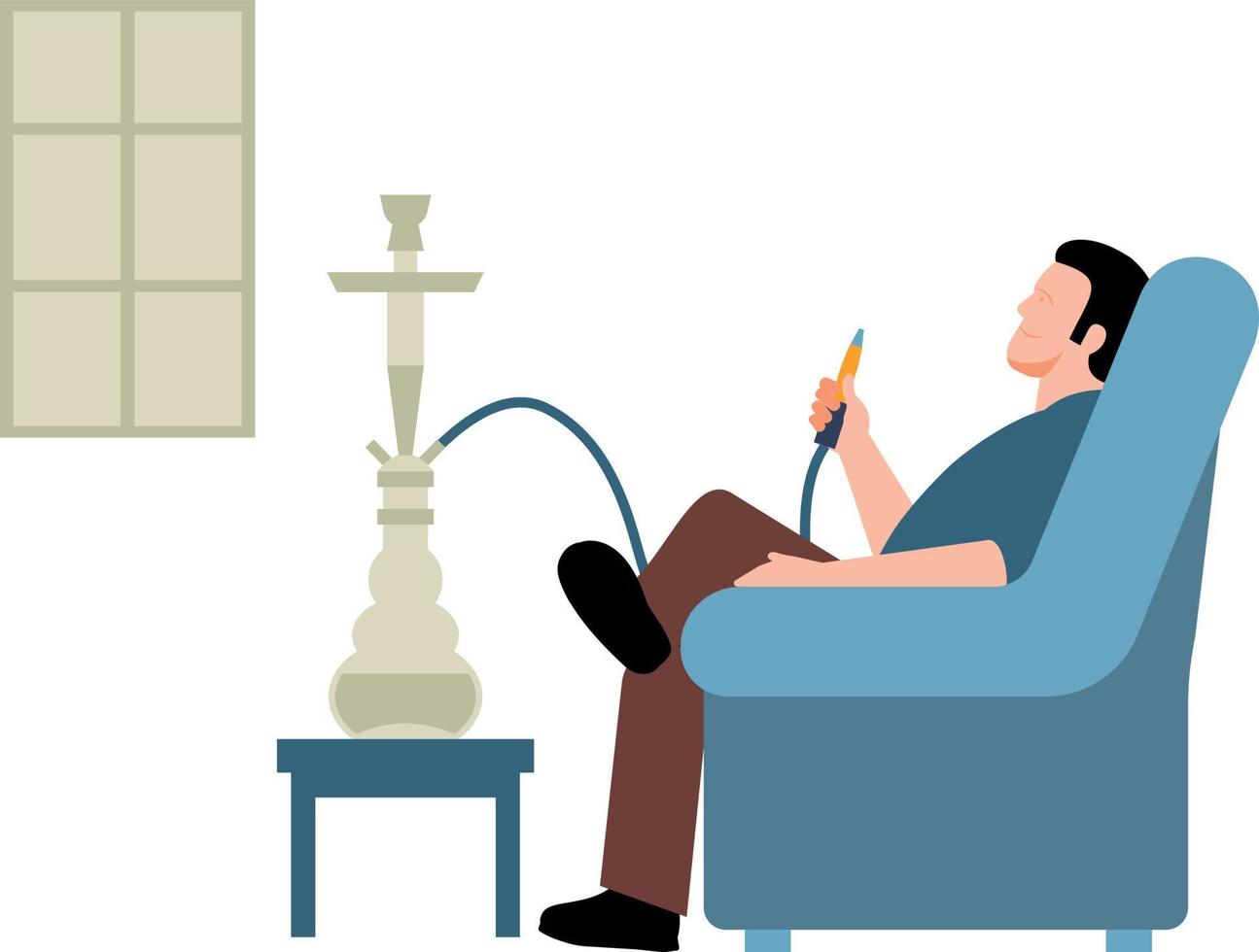 The boy is drinking hookah. vector