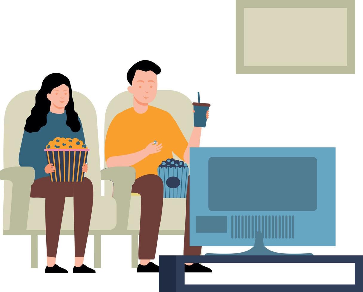 A boy and a girl are watching TV. vector