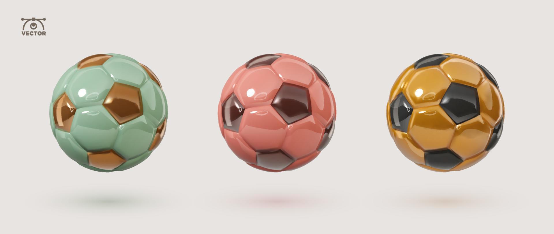 Vector colorful soccer ball collection. Green, red and gold glossy football balls isolated design elements on white background.